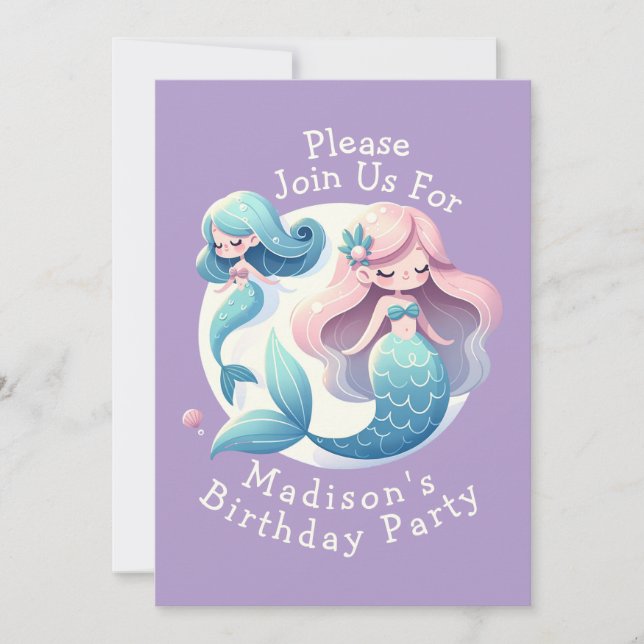 Custom Name Cute Mermaid Theme Magical Birthday  Invitation (Front)