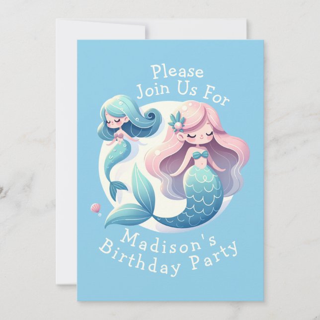 Custom Name Cute Mermaid Theme Magical Birthday  Invitation (Front)