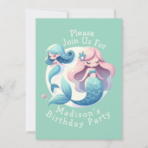 Custom Name Cute Mermaid Theme Magical Birthday Invitation