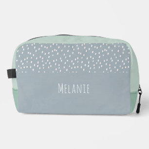 Custom name, cute modern grey blue spots dopp kit
