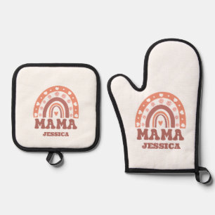 Custom name cute modern oven mitts mitt & pot holder set