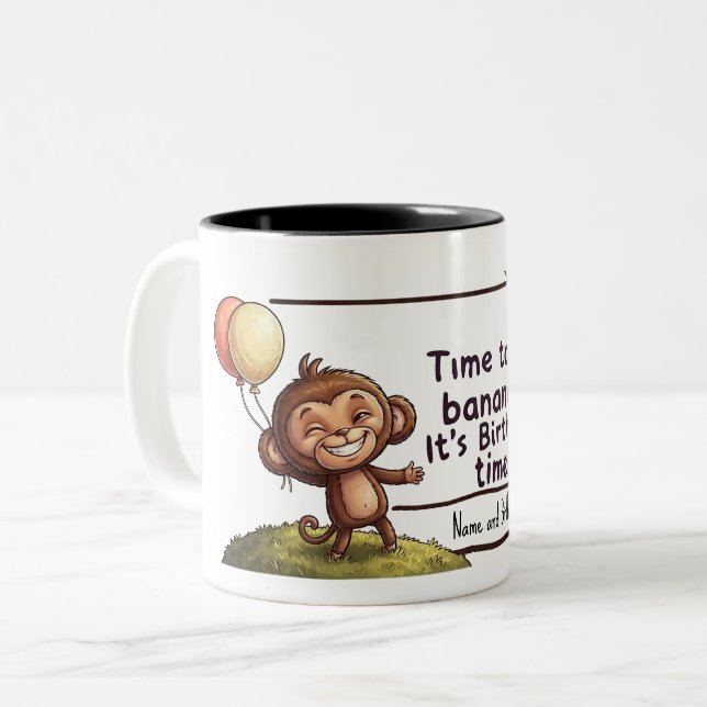 Custom Name Cute Monkey Boys Birthday Mug (Front Left)