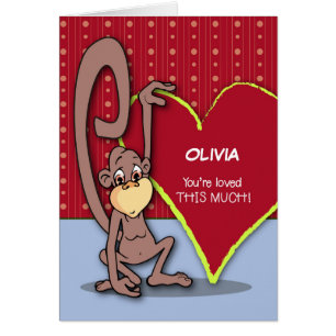 Custom Name, Cute Monkey on Valentine’s Day