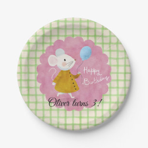 Custom Name Cute Mouse Picnic Birthday Paper Plate