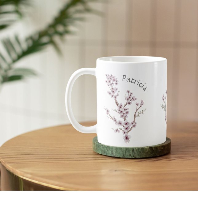 Custom Name Cute Nature’s Cherry Blossom Pink Coffee Mug (Creator Uploaded)