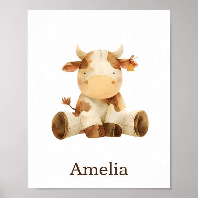 Custom Name Cute Nursery Decor Farm Animal Cow (Front)