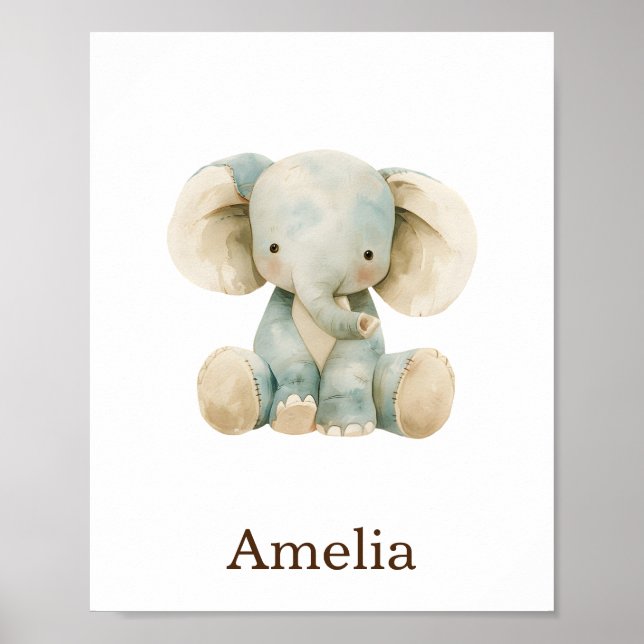 Custom Name Cute Nursery Decor Toy Animal Elephant (Front)