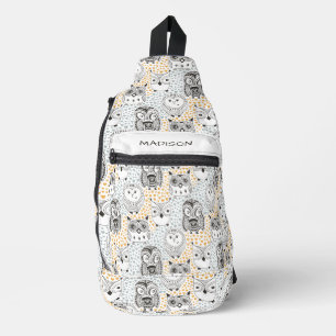 Custom Name Cute Owl Pattern Sling Bag