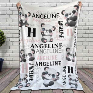 Custom Name Cute Pandas Sherpa Blanket