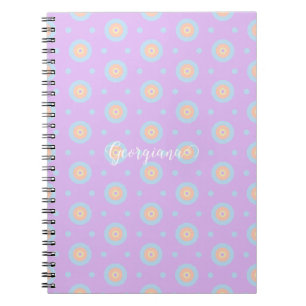 Custom Name Cute Pastel Rainbow Bullseyes Pattern Notebook
