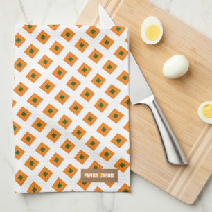 Custom name cute pattern orange white green chic tea towel