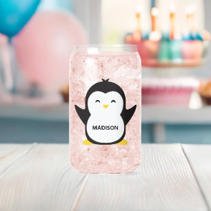 Custom name cute penguin can glass