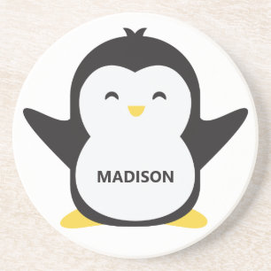 Custom name cute penguin coaster