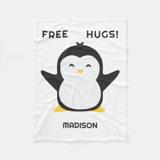 Custom name cute penguin fleece blanket (Front)