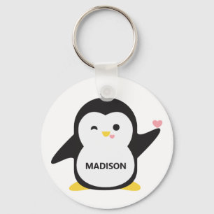 Custom name cute penguin key ring
