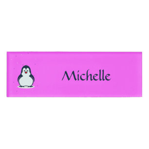 Custom name cute penguin on pink tag