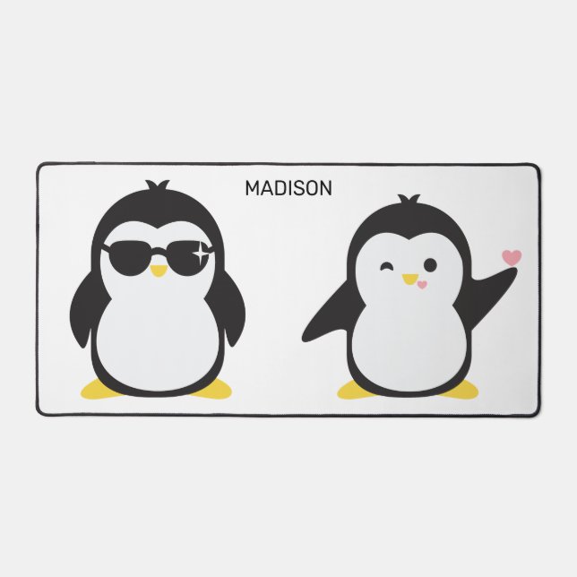 Custom Name Cute Penguins Desk Mat (Front)
