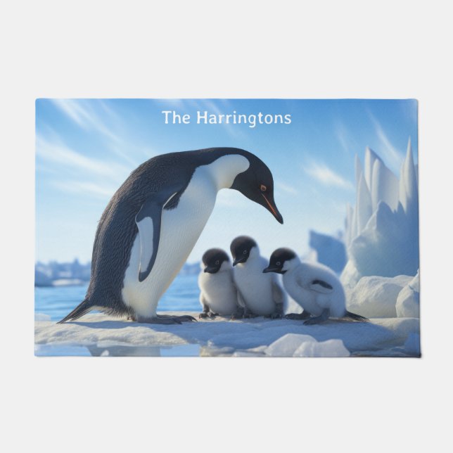 Custom Name Cute Penguins Doormat (Front)