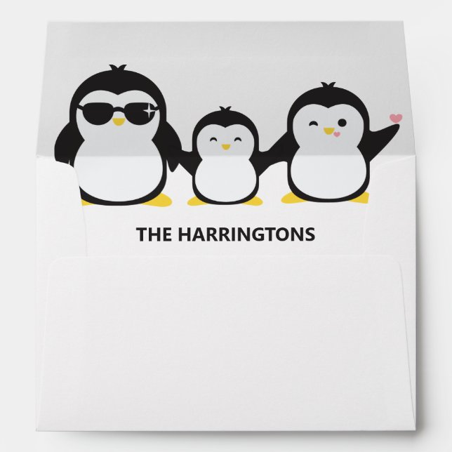 Custom Name Cute Penguins Envelope (Back (Bottom))