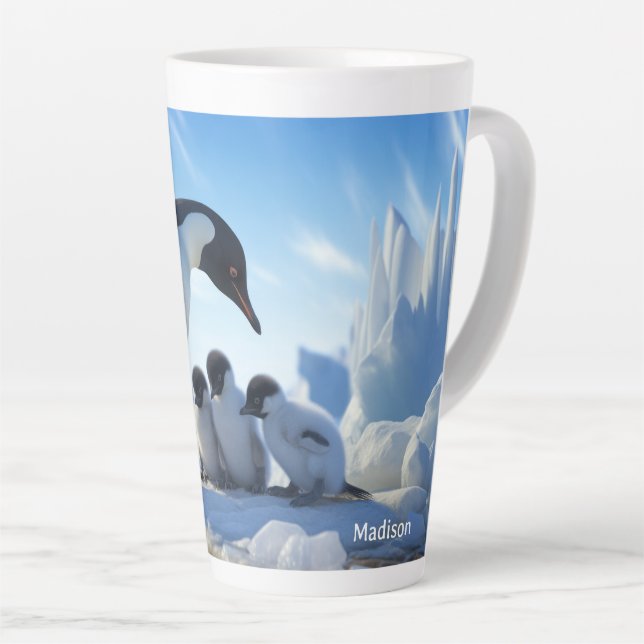 Custom Name Cute Penguins Latte Mug (Right Angle)