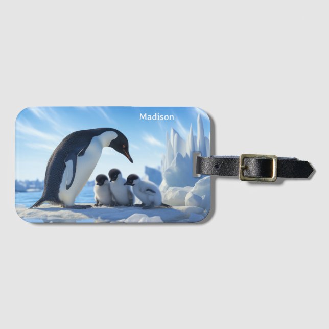 Custom Name Cute Penguins Luggage Tag (Front Horizontal)