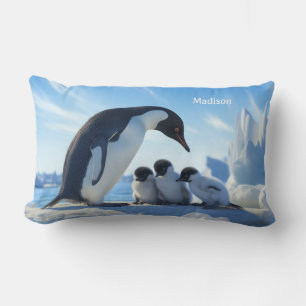 Custom Name Cute Penguins Lumbar Cushion