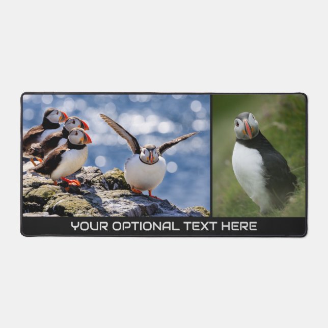 Custom Name Cute Puffins Desk Mat (Front)