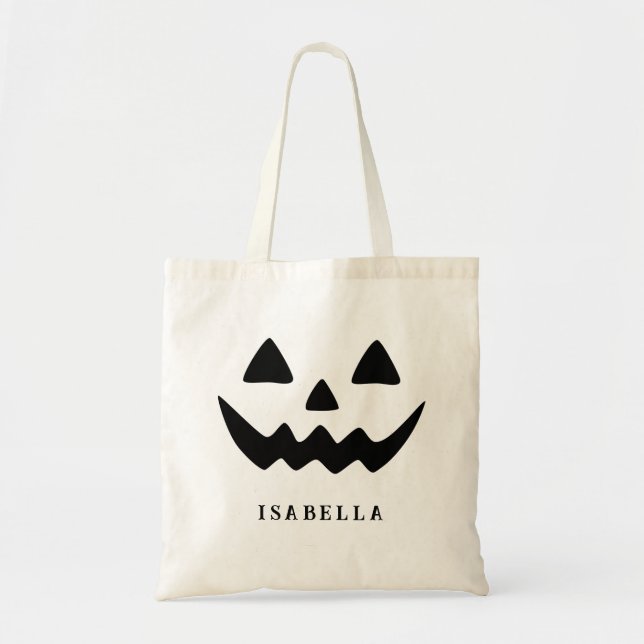 Custom Name Cute Pumpkin Face Tote Bag (Front)