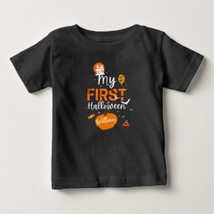 Custom Name Cute Pumpkin First Halloween Baby T-Shirt