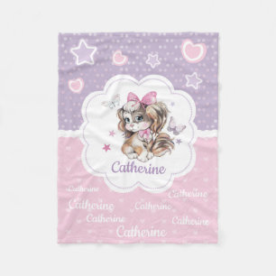 Custom name Cute Puppy girl in pastel watercolor Fleece Blanket