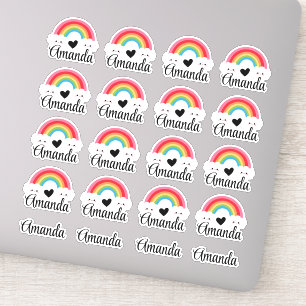 Custom Name Cute Rainbow Heart Sticker Pack