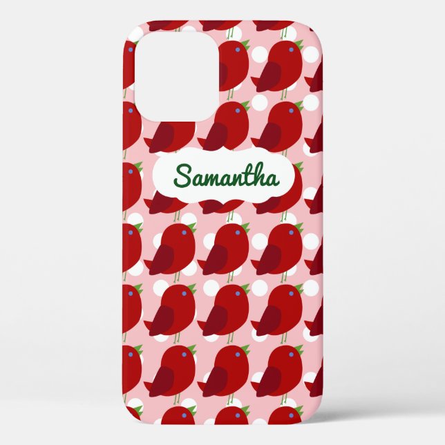 Custom Name Cute Red Bird iPhone 12Case Case-Mate iPhone Case (Back)