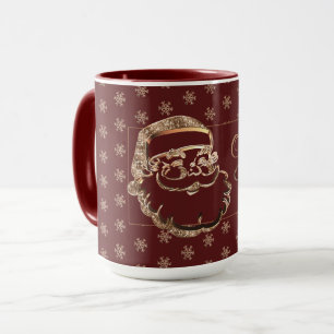 Custom Name Cute Santa Red Maroon Gold Christmas Mug