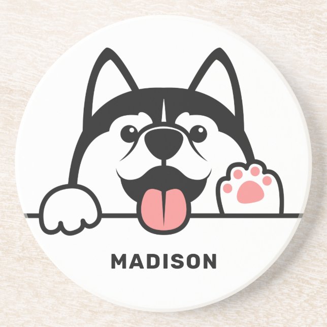 Custom Name Cute Siberian Husky Coaster (Front)