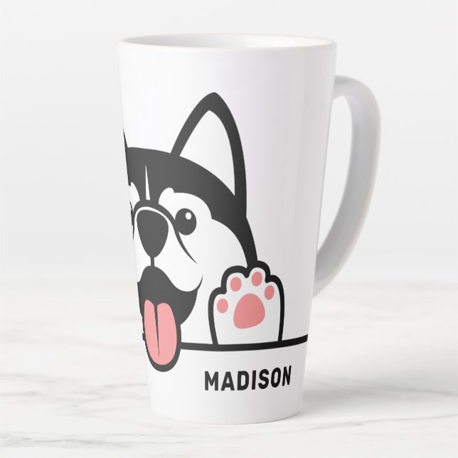 Custom Name Cute Siberian Husky  Latte Mug (Right Angle)