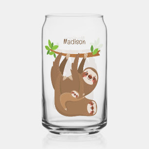Custom Name Cute Sloths Can Glass