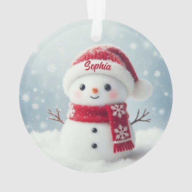 Custom Name Cute Snowman Christmas Ornament (Back)