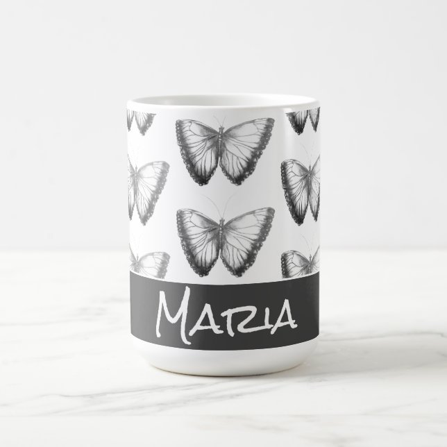 Custom Name Cute Trendy Beautiful Butterfly Coffee Mug (Center)