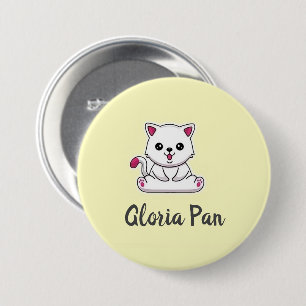 Custom name cute white cat on yellow 7.5 cm round badge