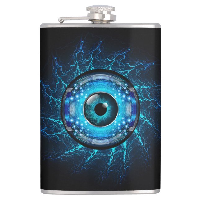 Custom Name Cyber Circuit Eye Hip Flask (Front)