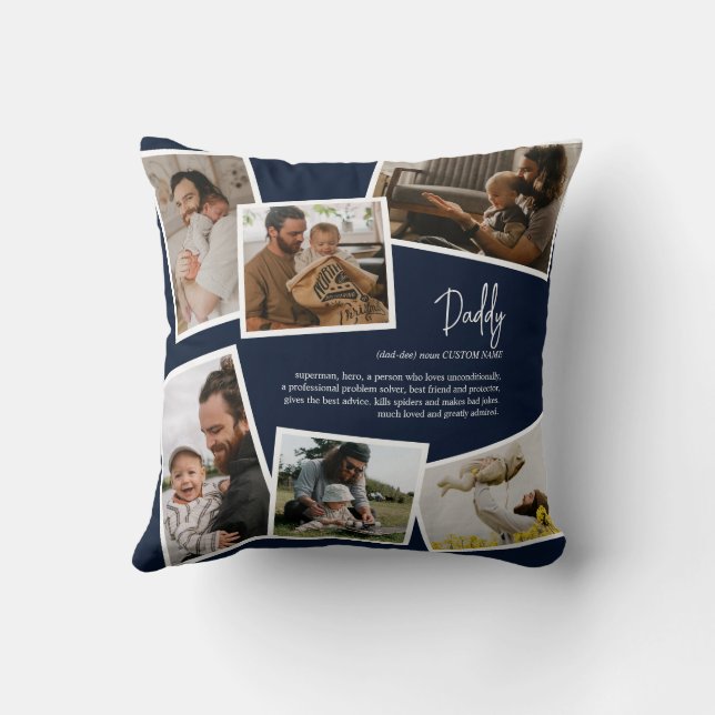 Custom Name Daddy Father Definition Photo Collage Cushion (Back)