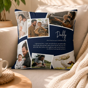 Custom Name Daddy Father Definition Photo Collage Cushion