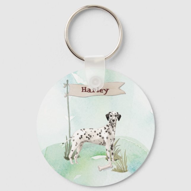 Custom Name Dalmatian Pet  Dog Key Ring (Front)