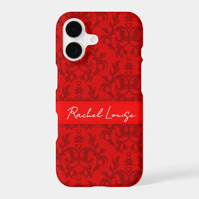 Custom name damask bright red iphone case (Back)