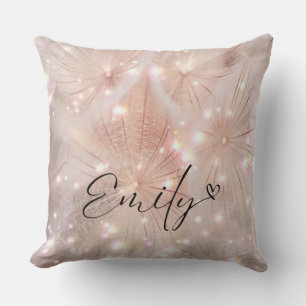 Custom Name Dandelion Sparkle Throw Pillow