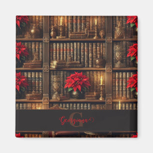 Custom Name Dark Academia Poinsettia Bookshelf Magnet