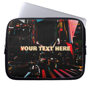 Custom Name Dark Cyberpunk Neon City Laptop Sleeve
