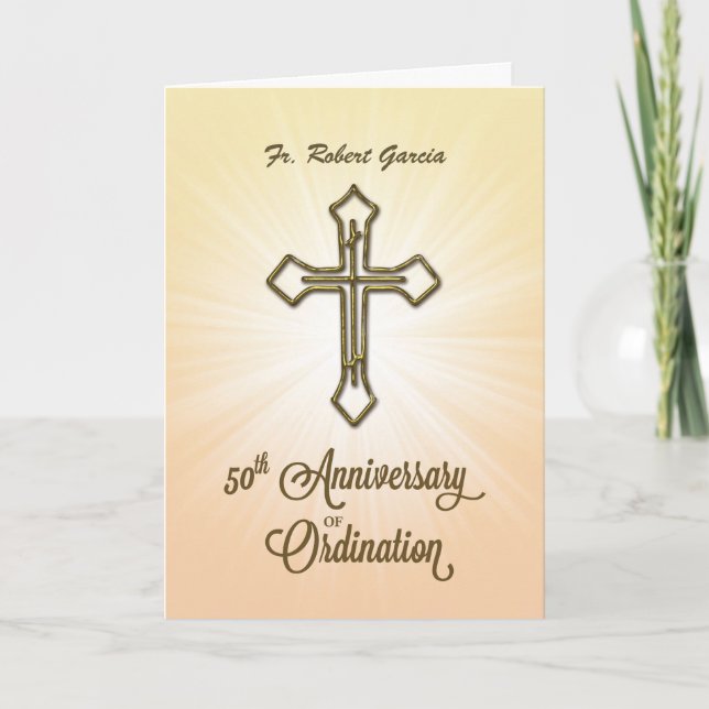 Custom Name, Date, 50th Anniversary of Ordination, Card (Front)