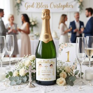 Custom Name & Date Angel Baptism Keepsake Sparkling Wine Label