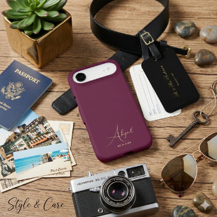 Custom Name Date Elegant Stylish Burgundy